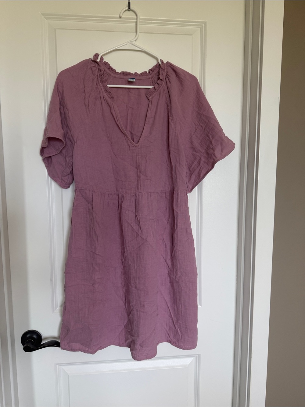Old Navy Mauve Short-Sleeve Ruffle Neck Mini Dress